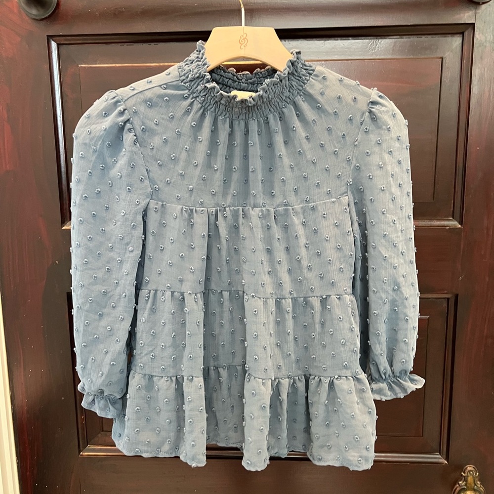 Monteau Los Angeles Slate Blue Swiss Dot Blouse